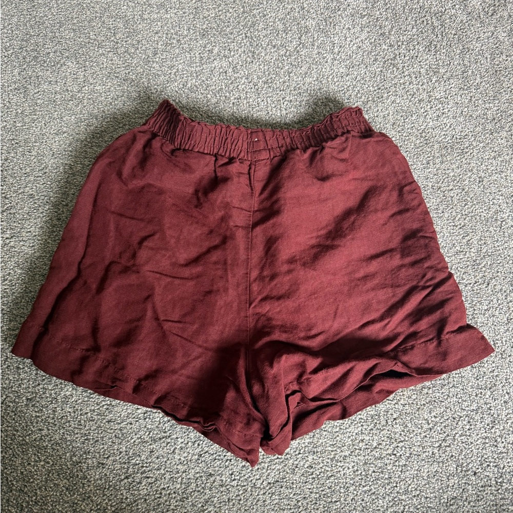 H&M Women’s Linen Blend Pull on High Rise Short Dark Brown Extra Small